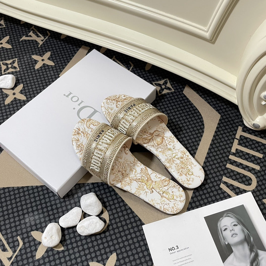 Dior Lambskin Leather Embroidered Slides