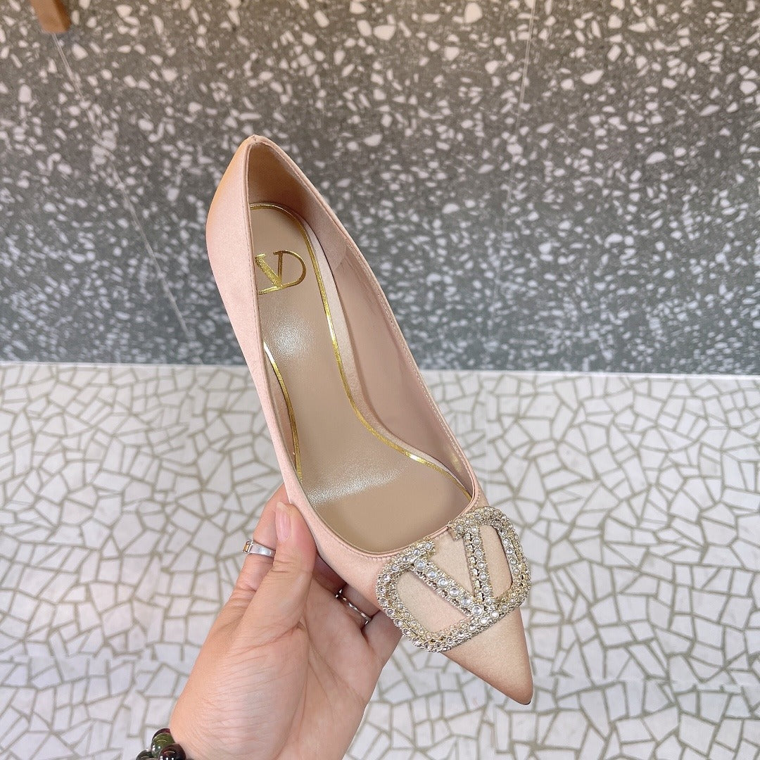 Valentino Lambskin Leather Crystal Heels