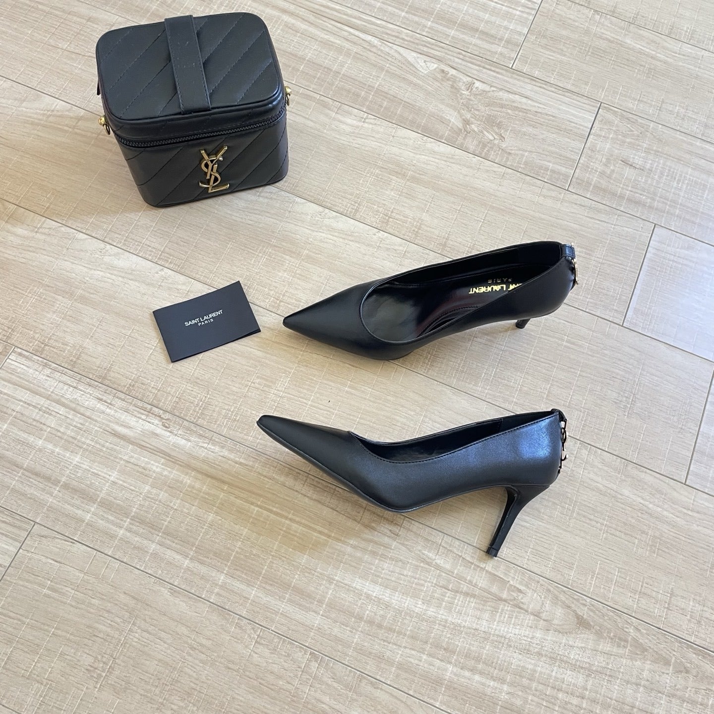 Saint Laurent Lambskin Leather Logo Heels