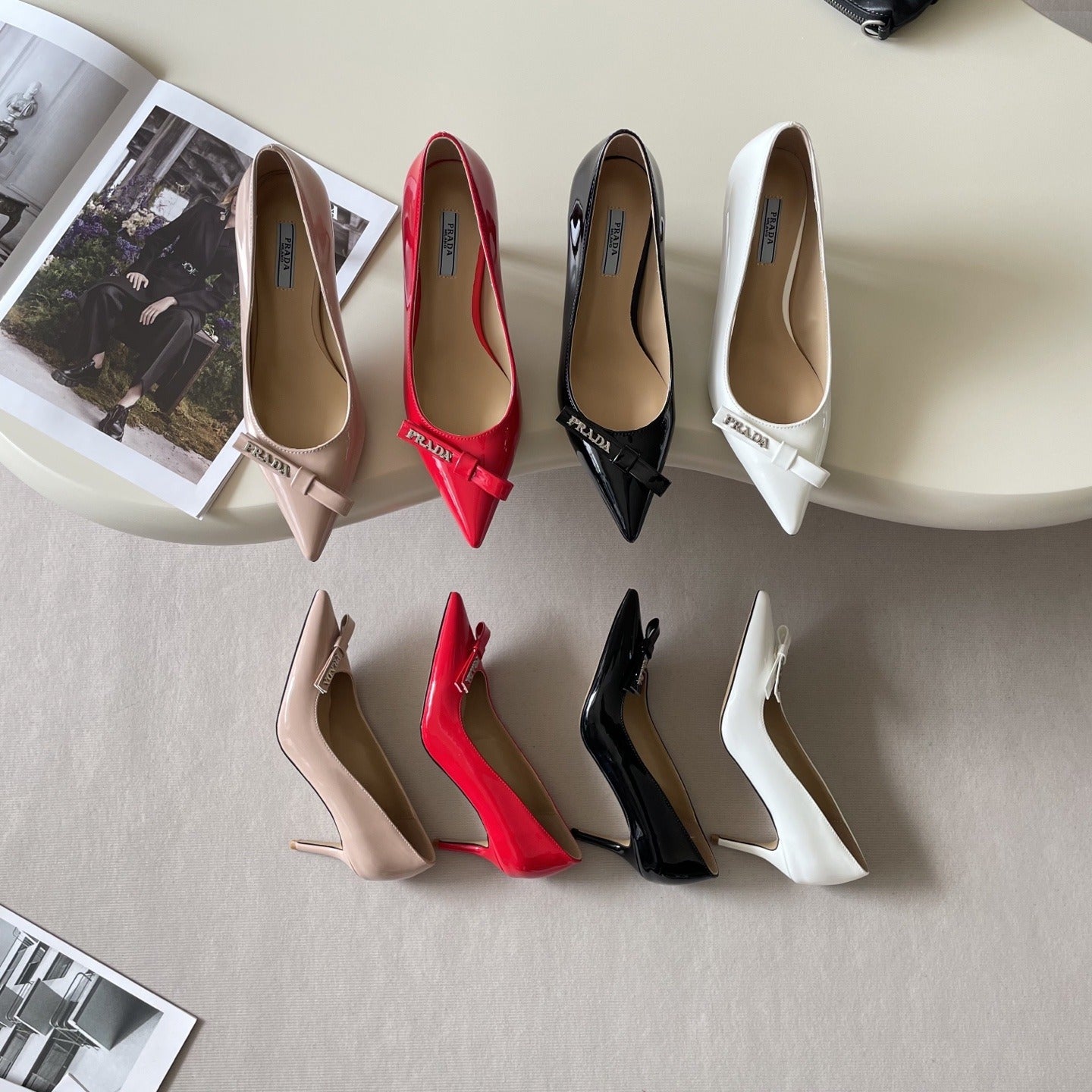 Prada Lambskin Leather Bow Heels