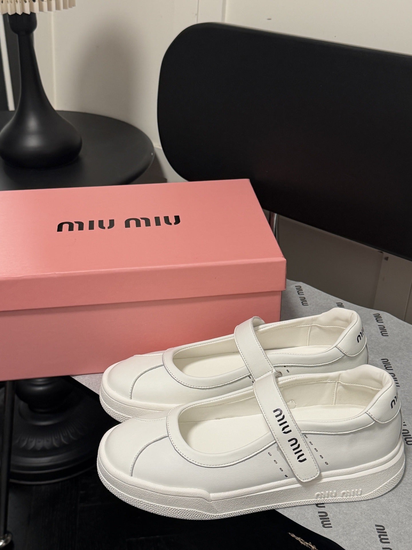 Miu Miu White Leather Logo Sneakers