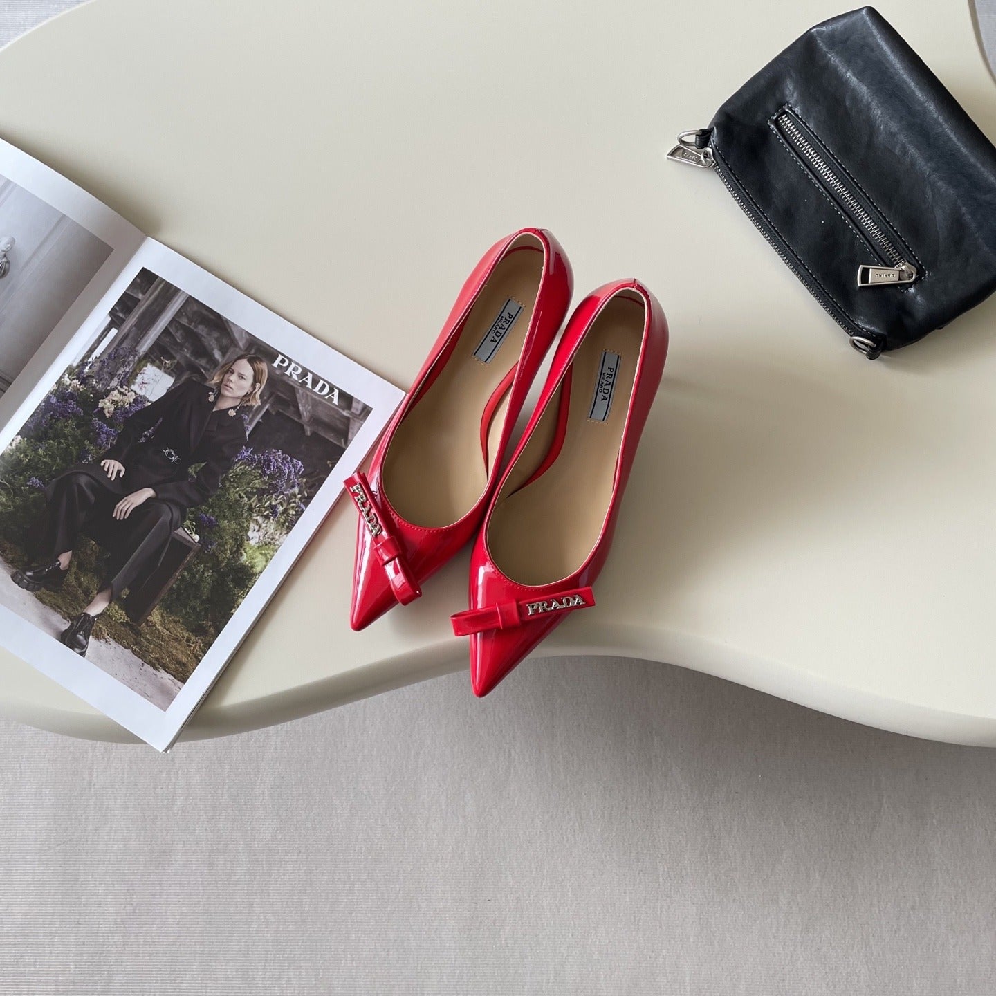 Prada Lambskin Leather Bow Heels