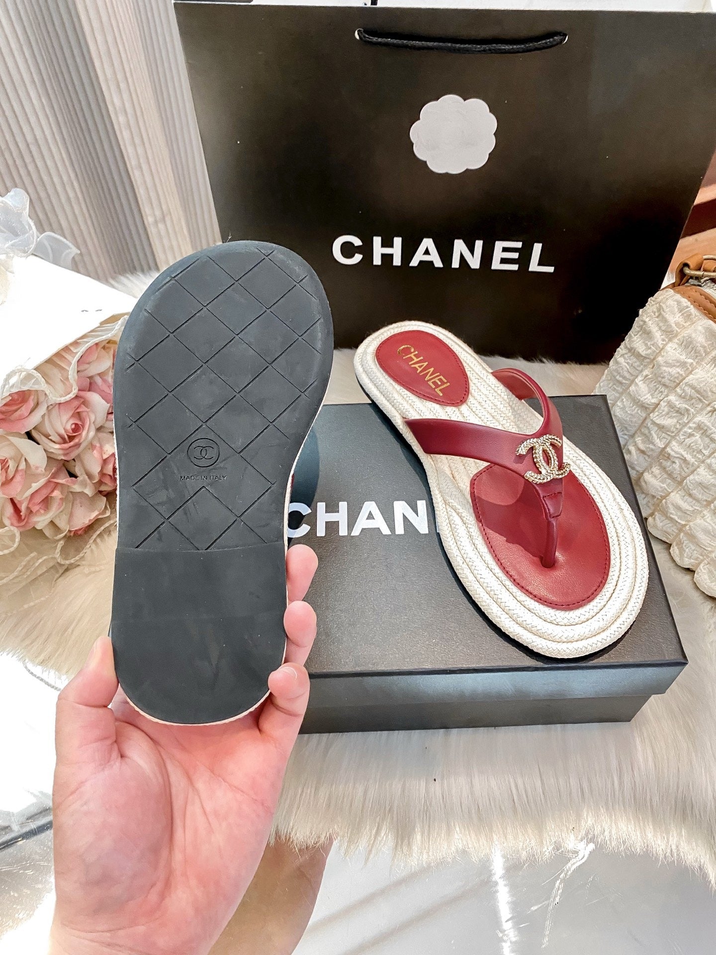 Chanel White Slides
