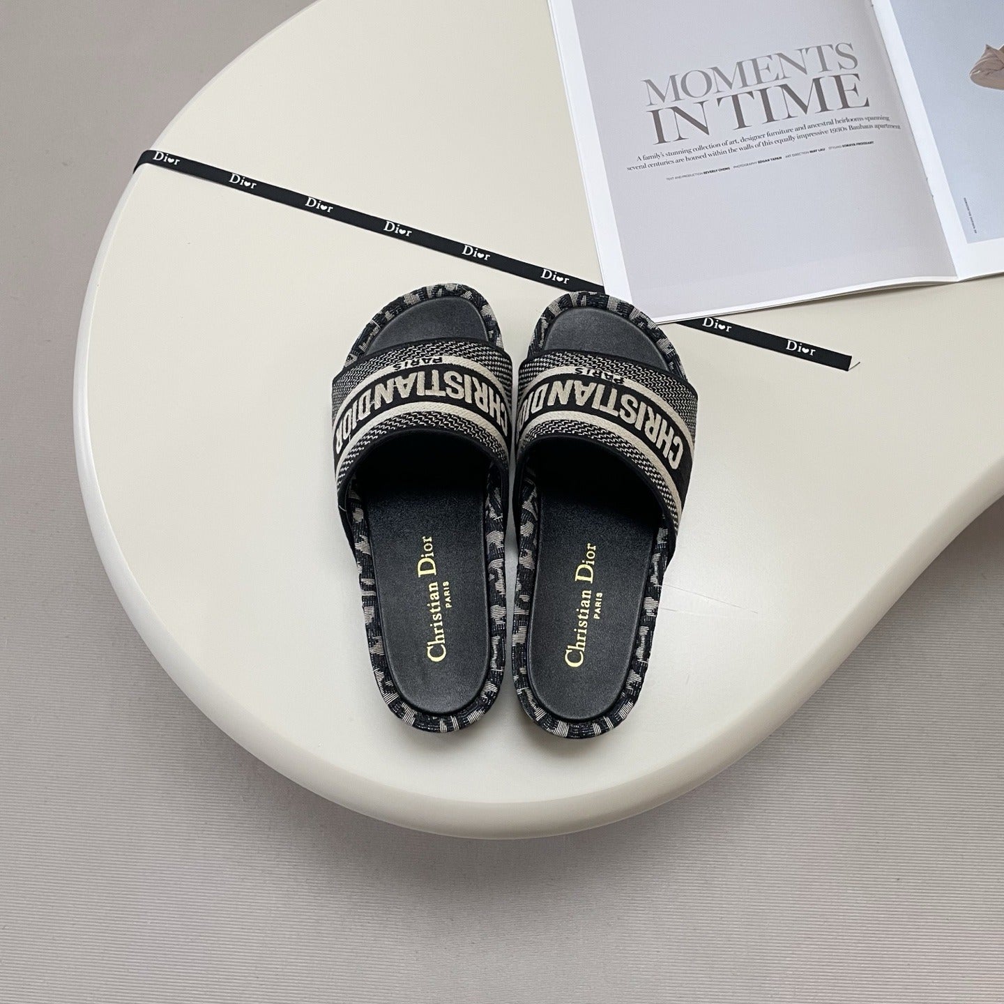 Dior Leather Embroidered Slides