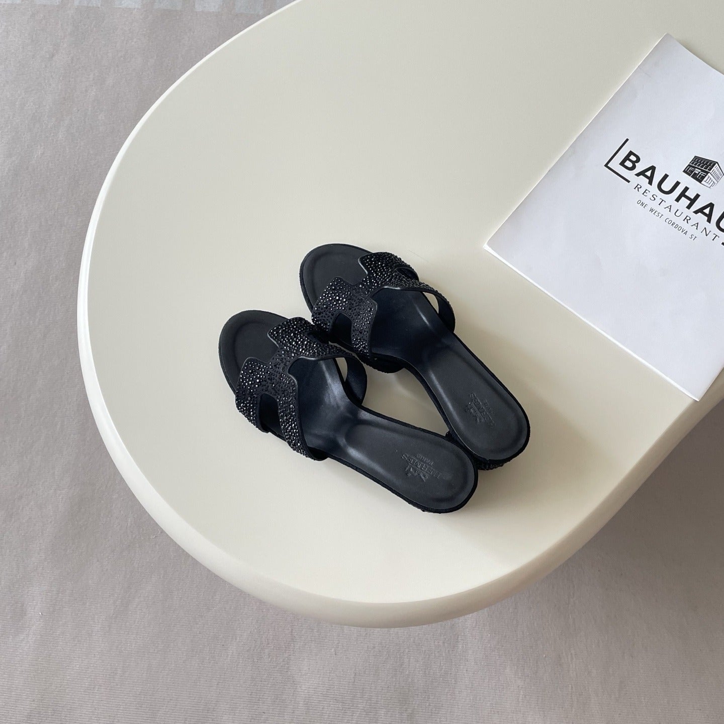 Hermes Leather Crystal Slides