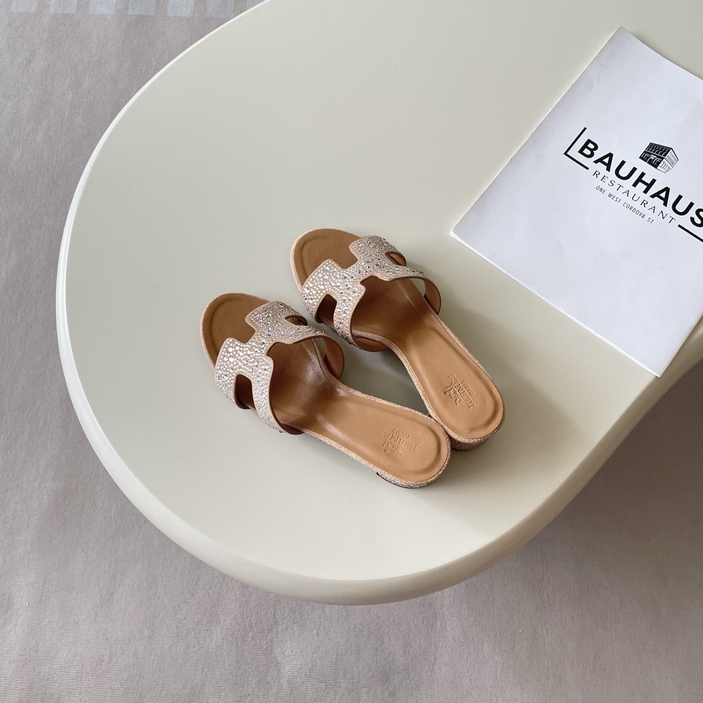 Hermes Leather Crystal Slides