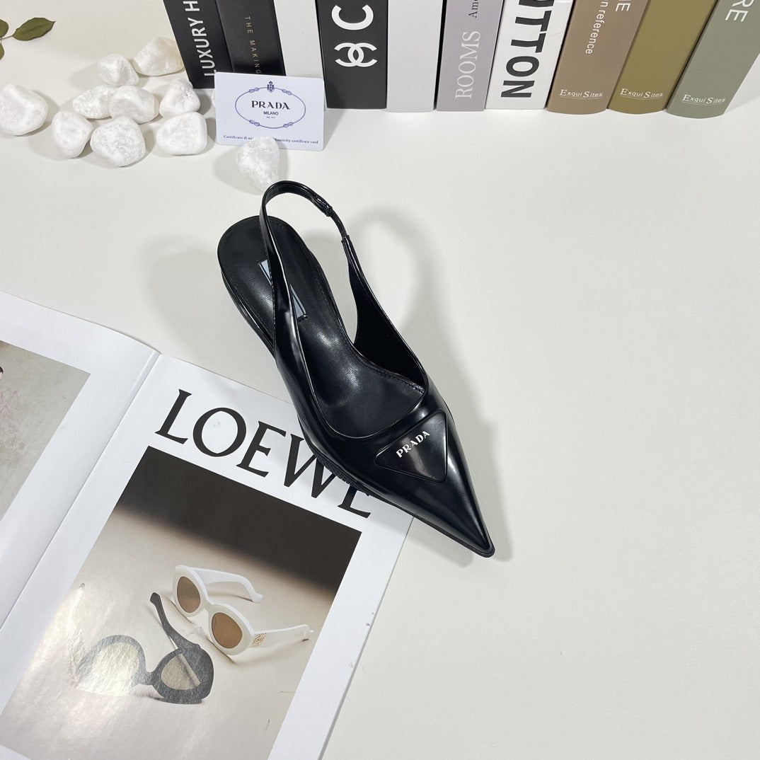 Prada Patent Leather & Lambskin Leather Pointed Toe Sandals