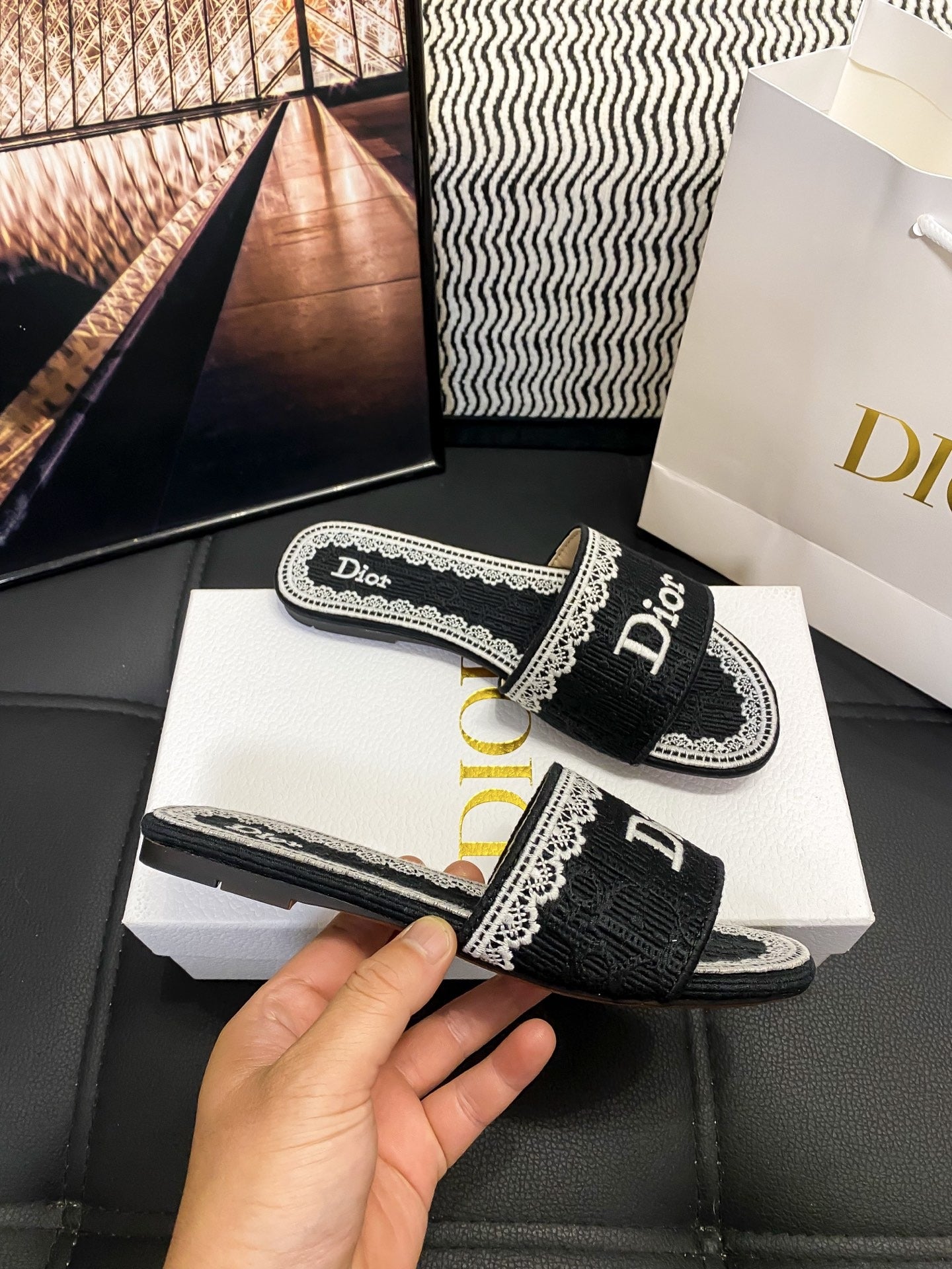 Dior Leather Logo Slides