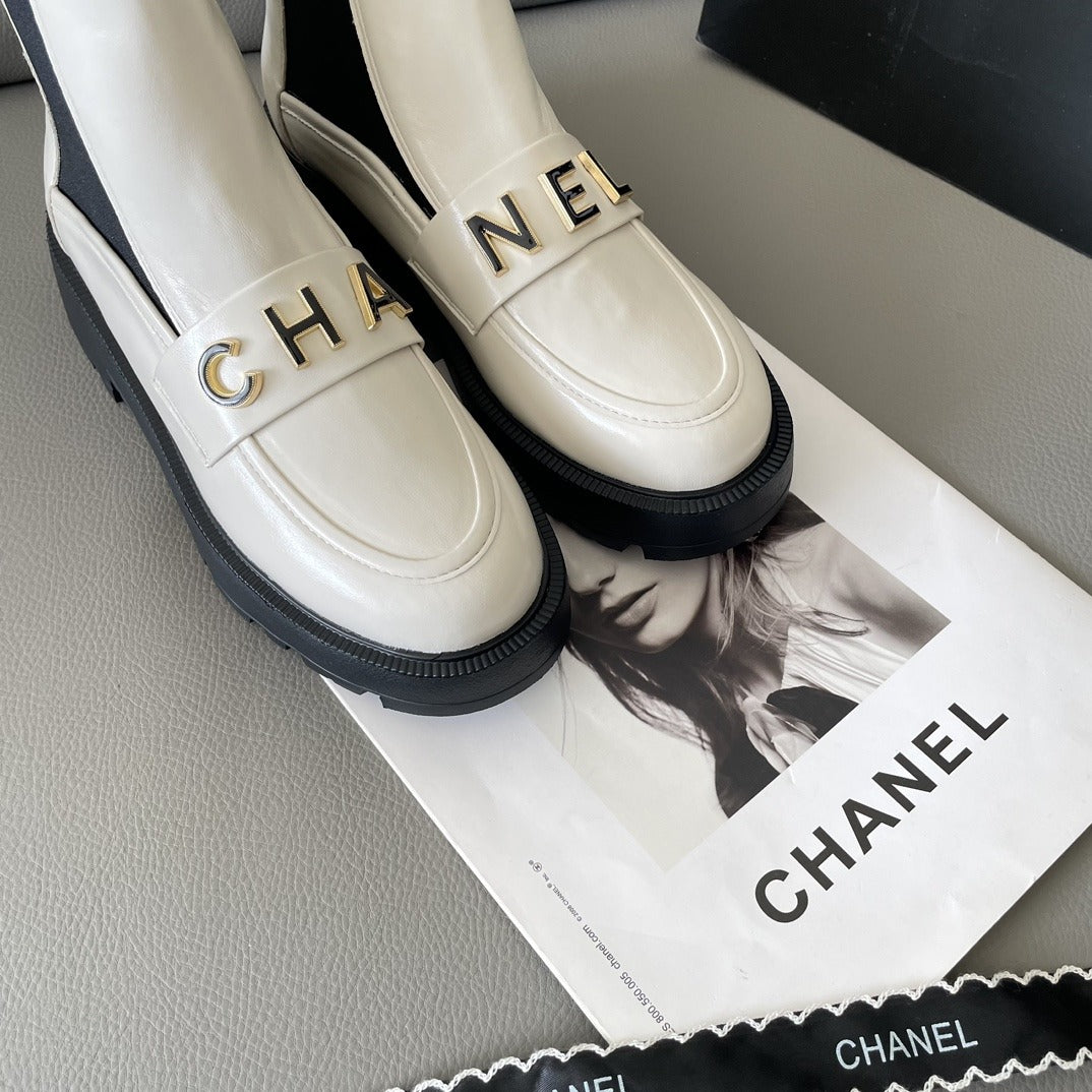 Chanel Lambskin Leather Logo Boots