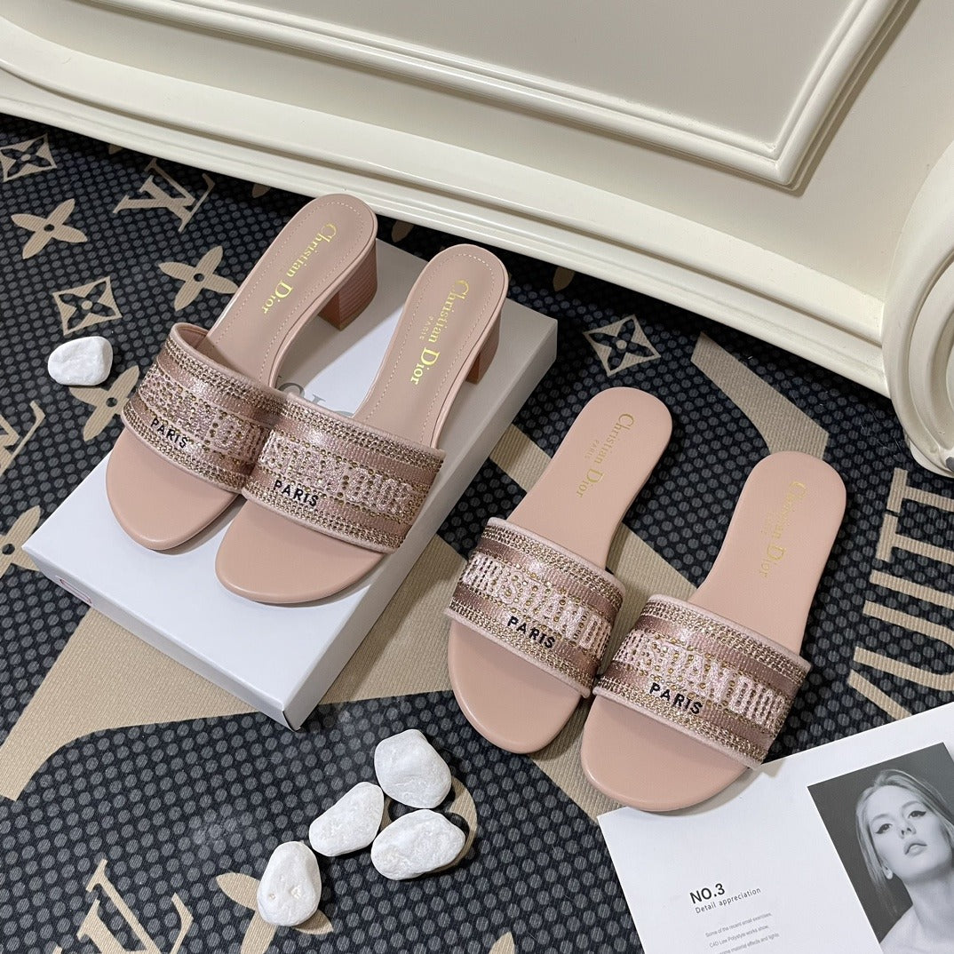 Dior Lambskin Leather Embroidered Slides