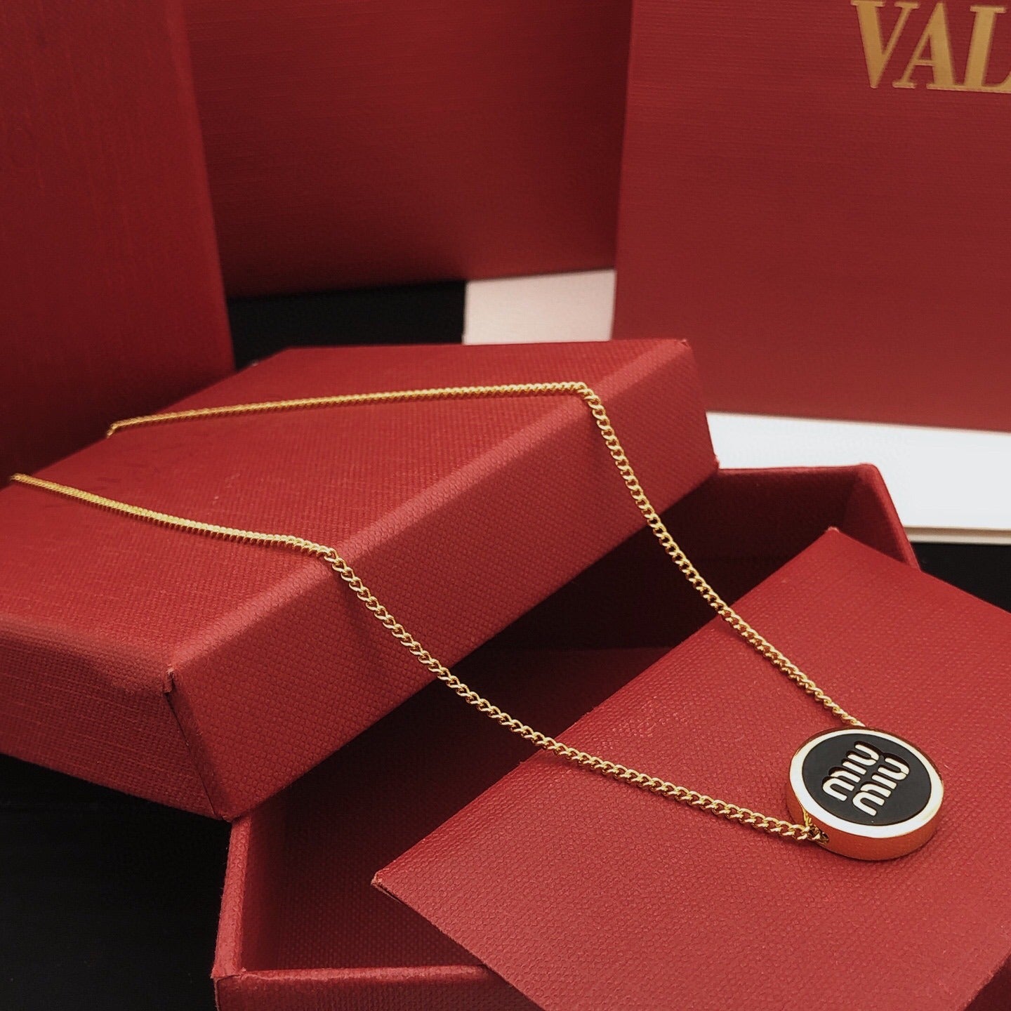 Miu Miu Black Brass Round Necklace