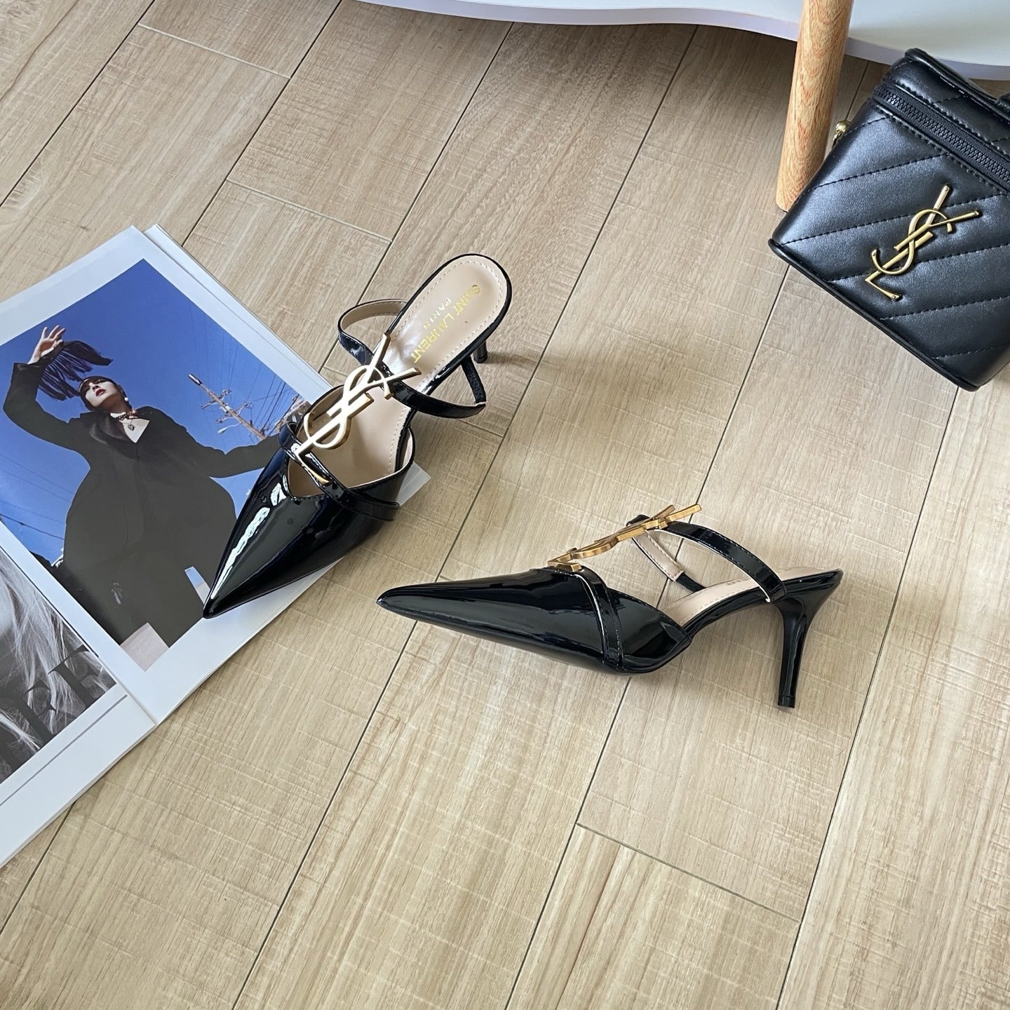 Saint Laurent Lambskin Leather Logo Sandals