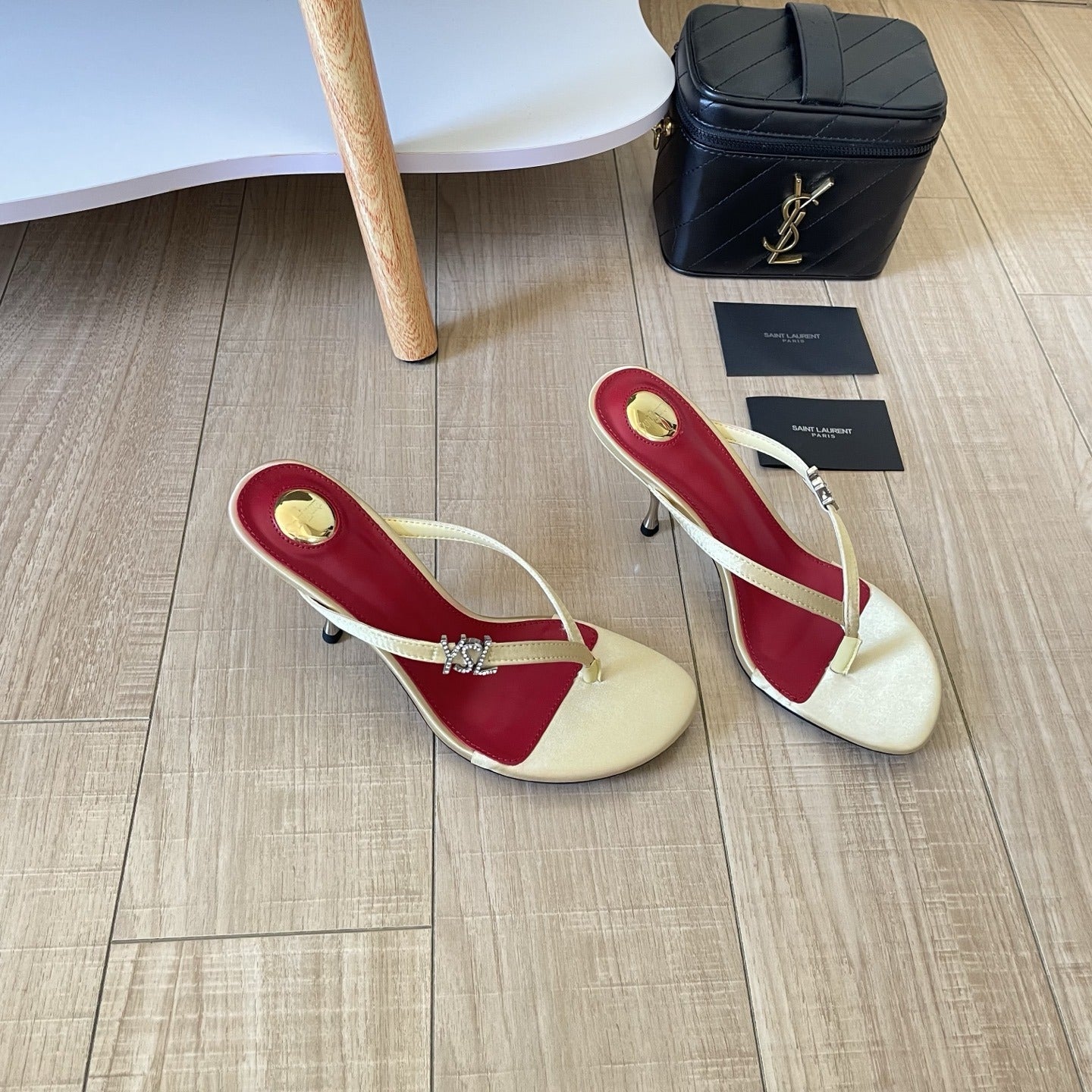 Saint Laurent Lambskin Leather Logo Slides