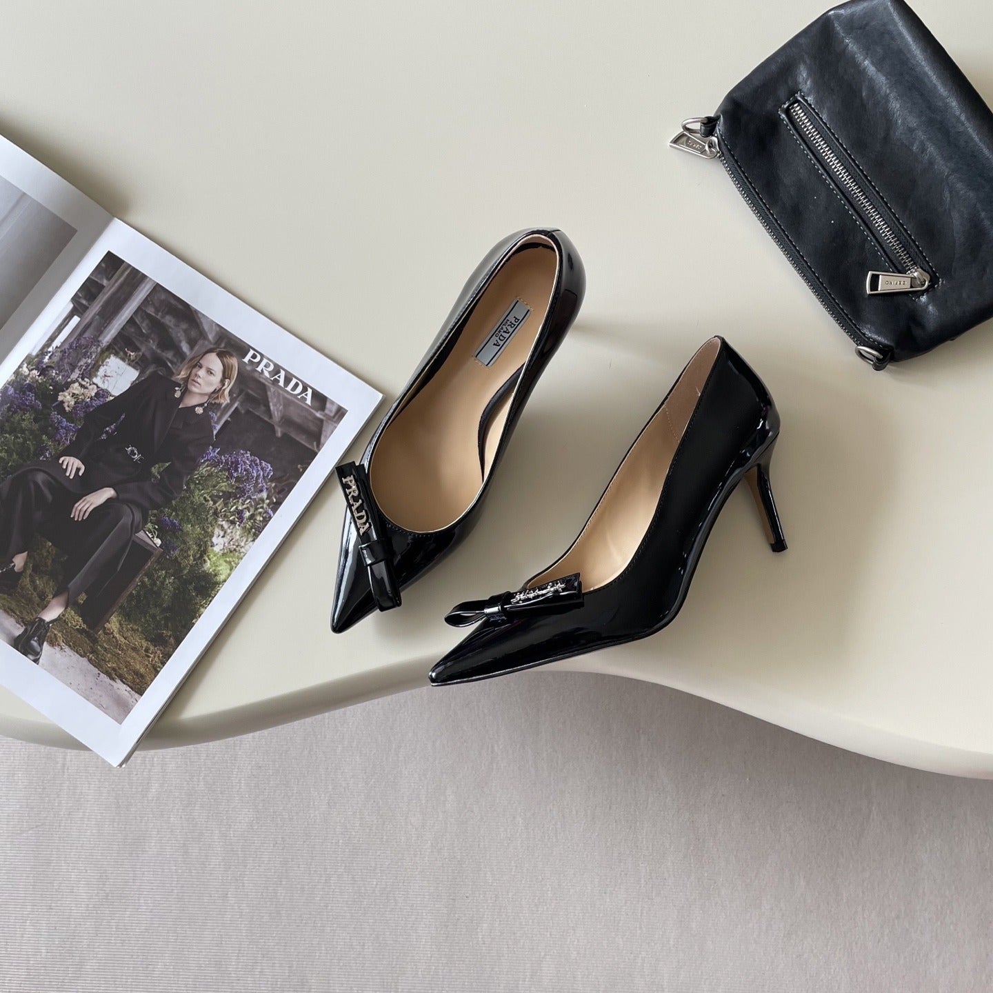 Prada Lambskin Leather Bow Heels
