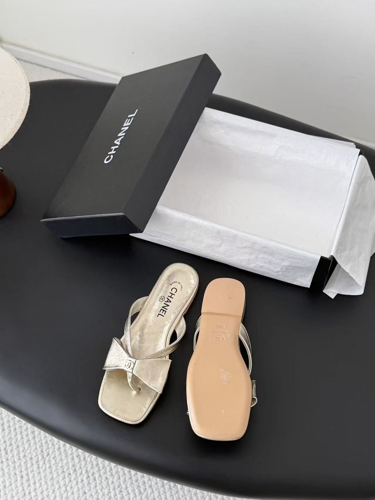 Chanel Lambskin Leather Bow Slides
