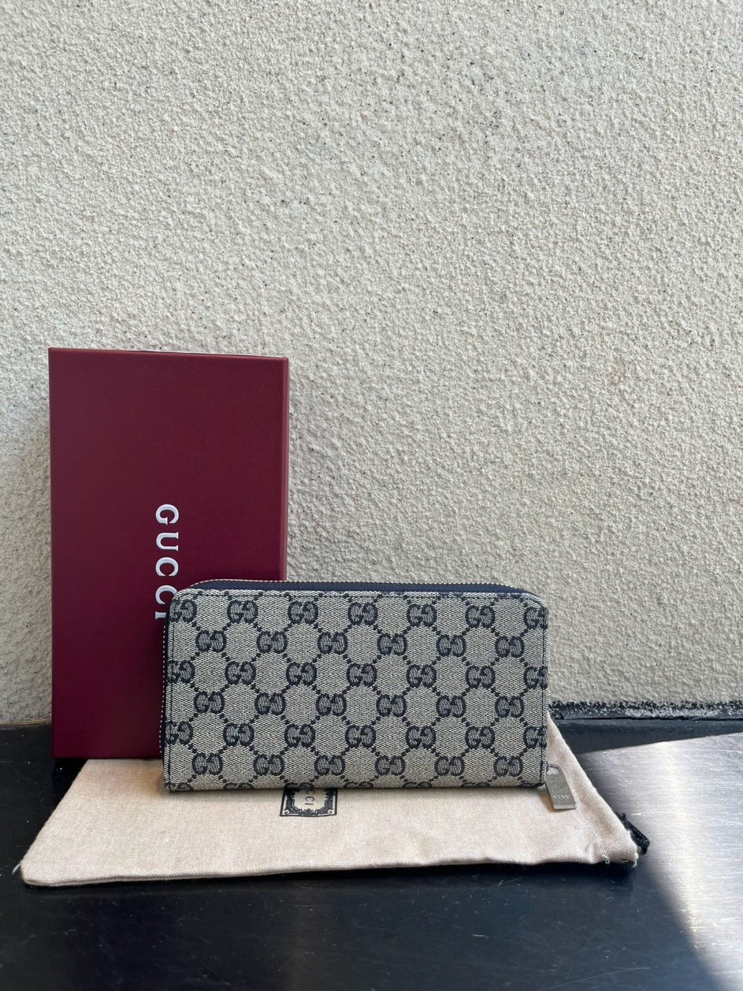 Gucci Black Canvas & Leather Zip Wallet