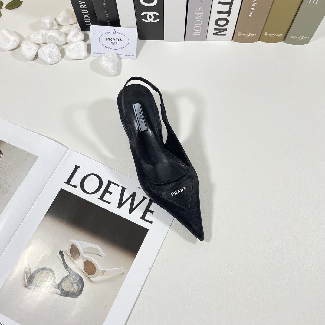 Prada Patent Leather & Lambskin Leather Pointed Toe Sandals