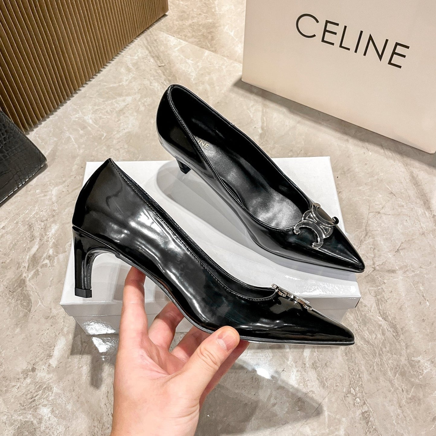 Celine Calfskin Leather Pointed Toe Heels