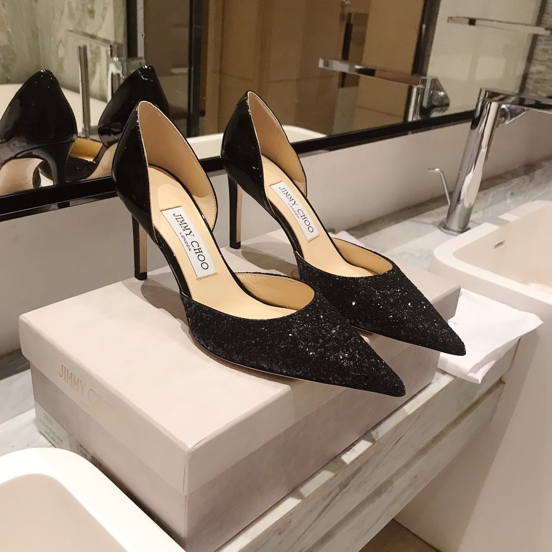 Jimmy Choo Black Lambskin Leather Pointed Toe Heels