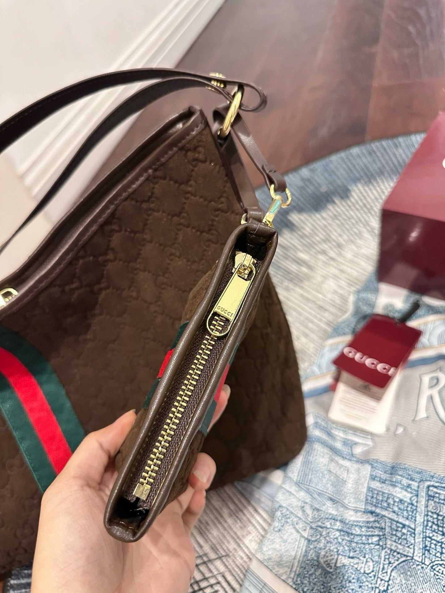 Gucci Suede & Canvas Vintage-Finish Crossbody Bag