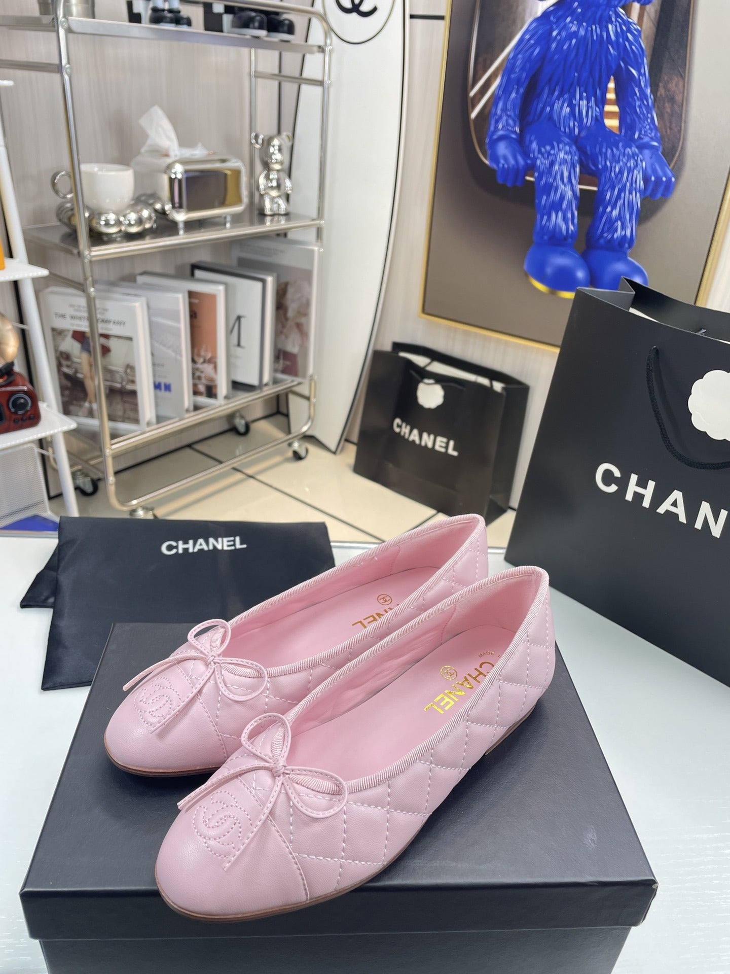 Chanel Lambskin Leather Bow Ballet Flats