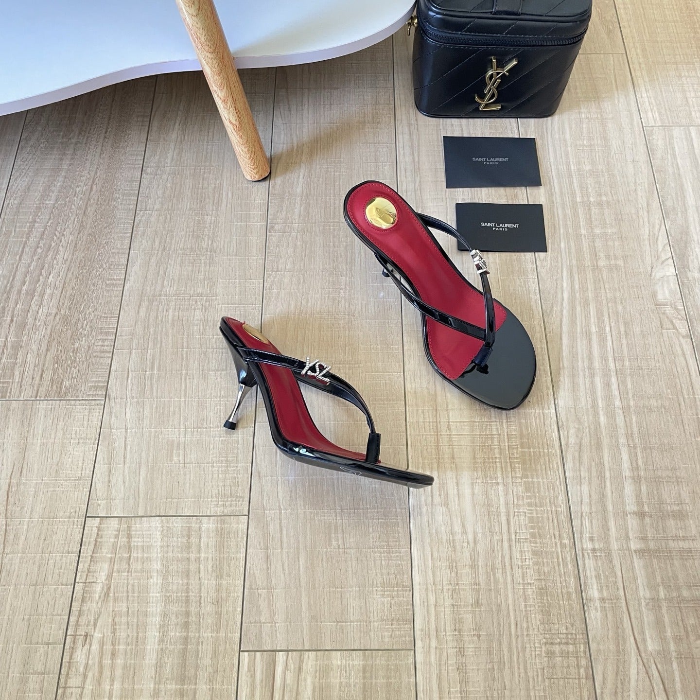 Saint Laurent Lambskin Leather Logo Slides