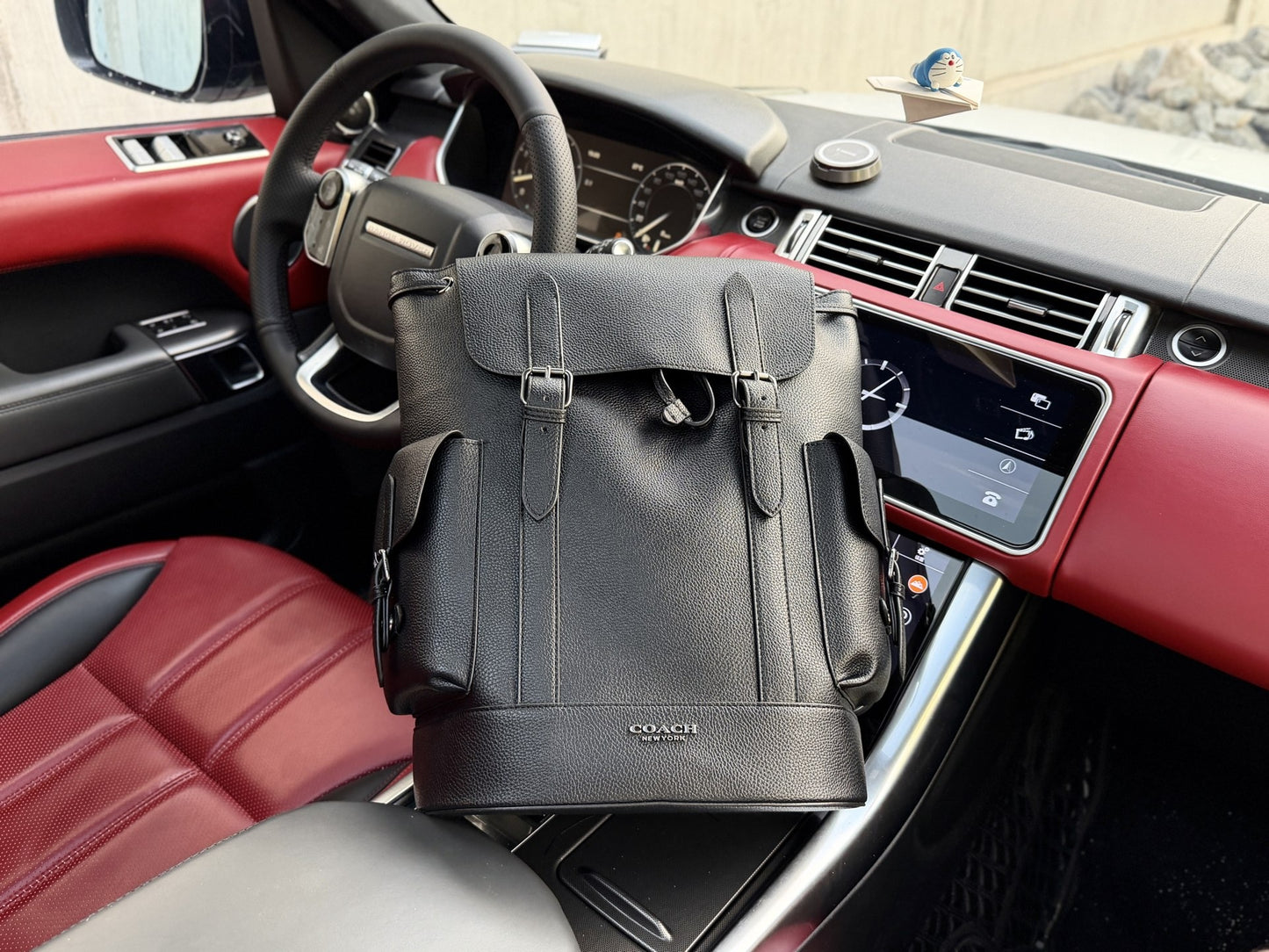 Coach Black Leather Logo Backpack