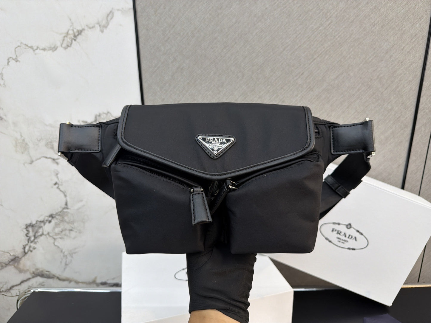 Prada Nylon & Leather Enamel Crossbody Bag