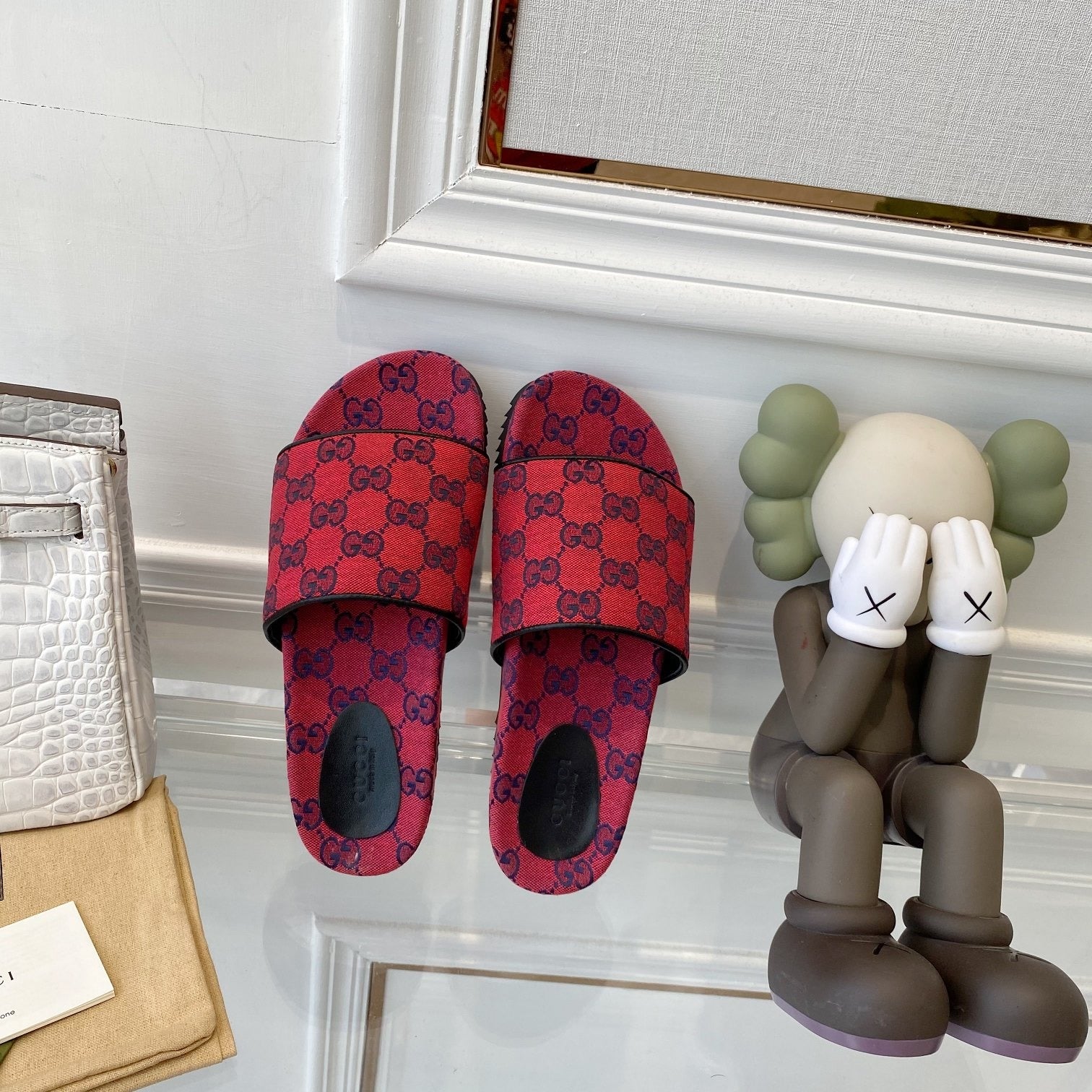 Gucci Green Canvas & Leather Double G Slides