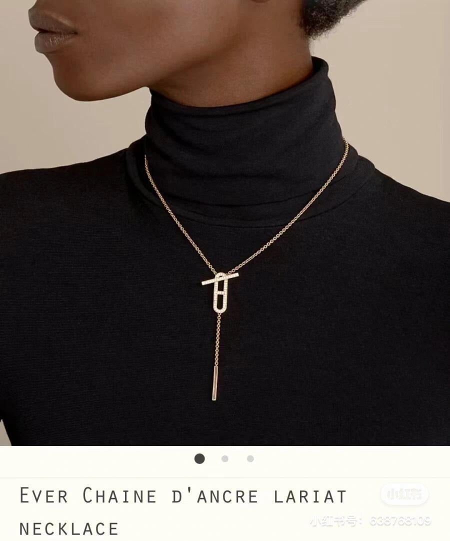 Hermes Silver Brass Tassel Necklace