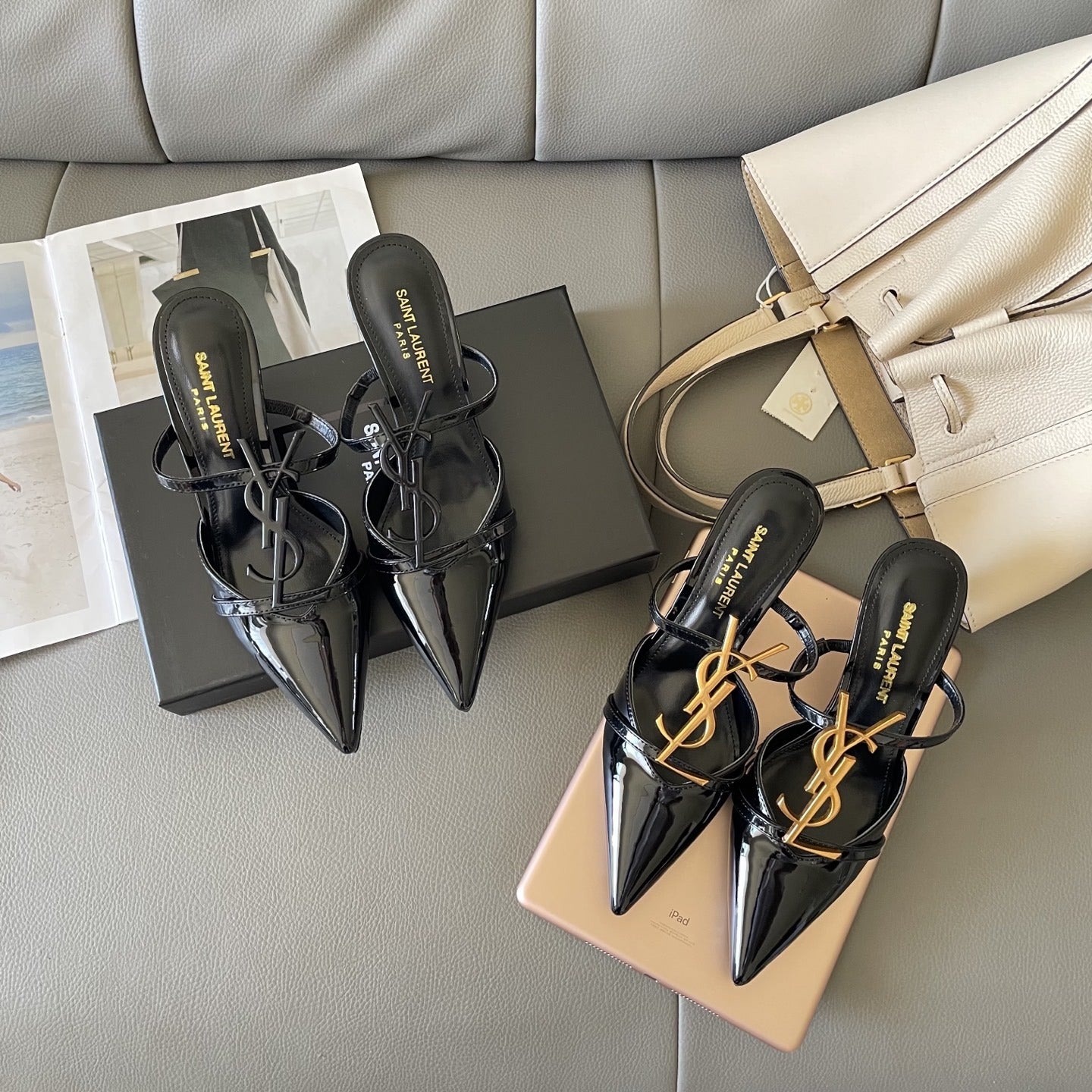 Saint Laurent Lambskin Leather Logo Sandals