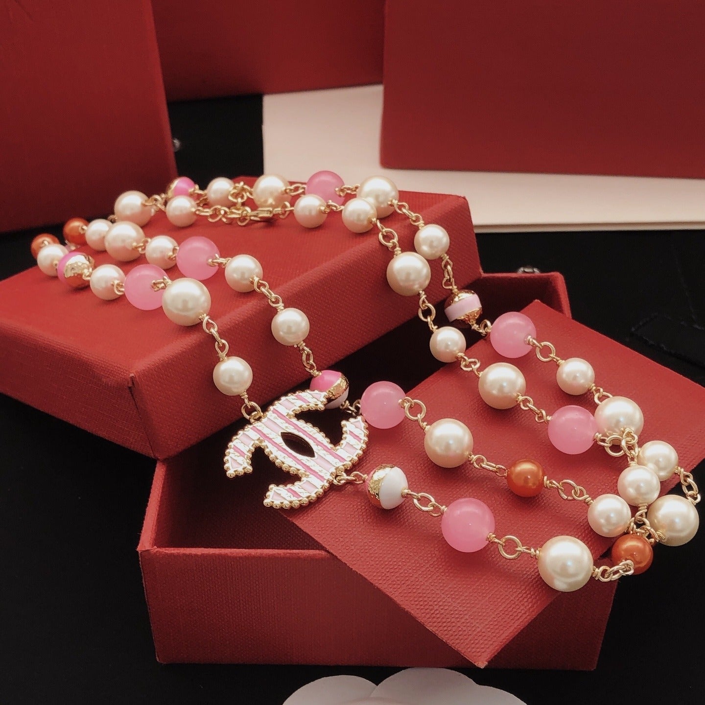 Chanel Pink Brass Necklace
