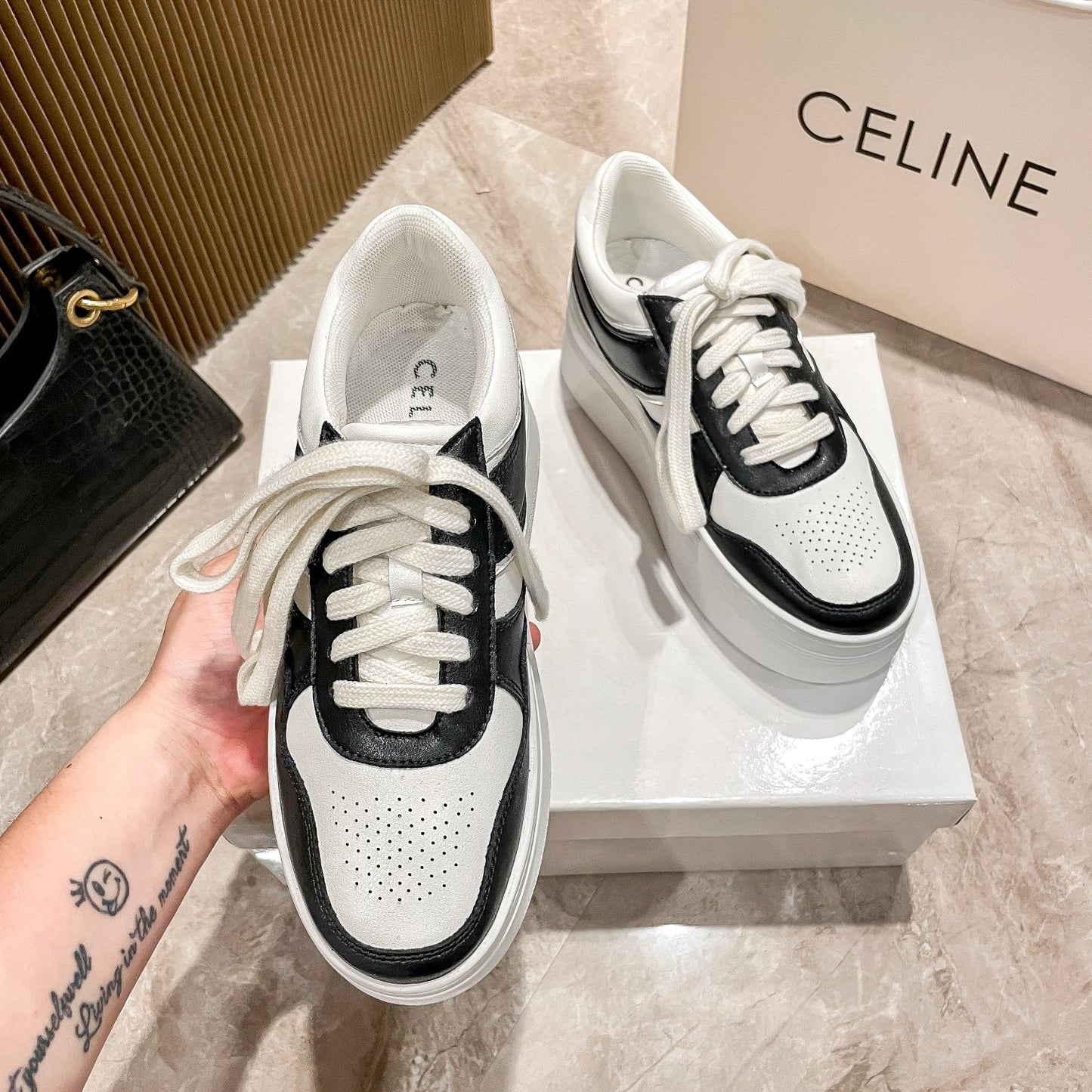 Celine Leather Vintage-Finish Sneakers