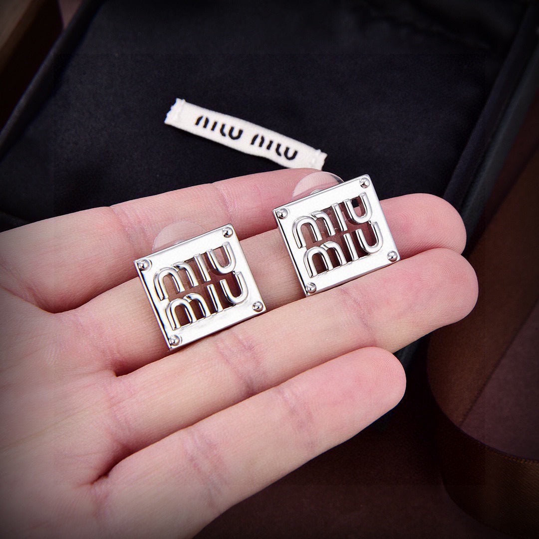 Miu Miu Brass Logo Earrings