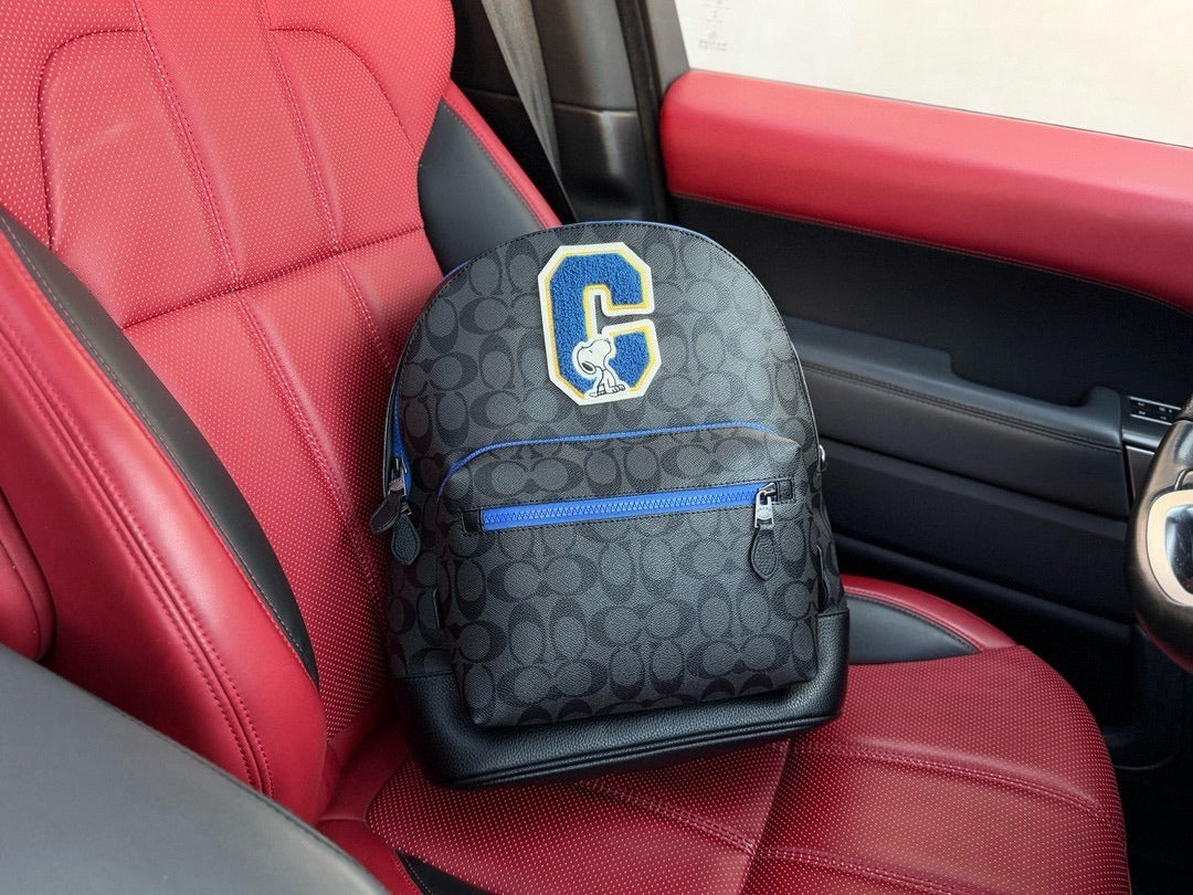 Coach Black Canvas & Leather Logo Backpack
