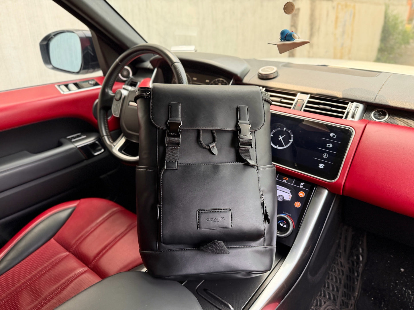 Coach Black Leather Logo Backpack
