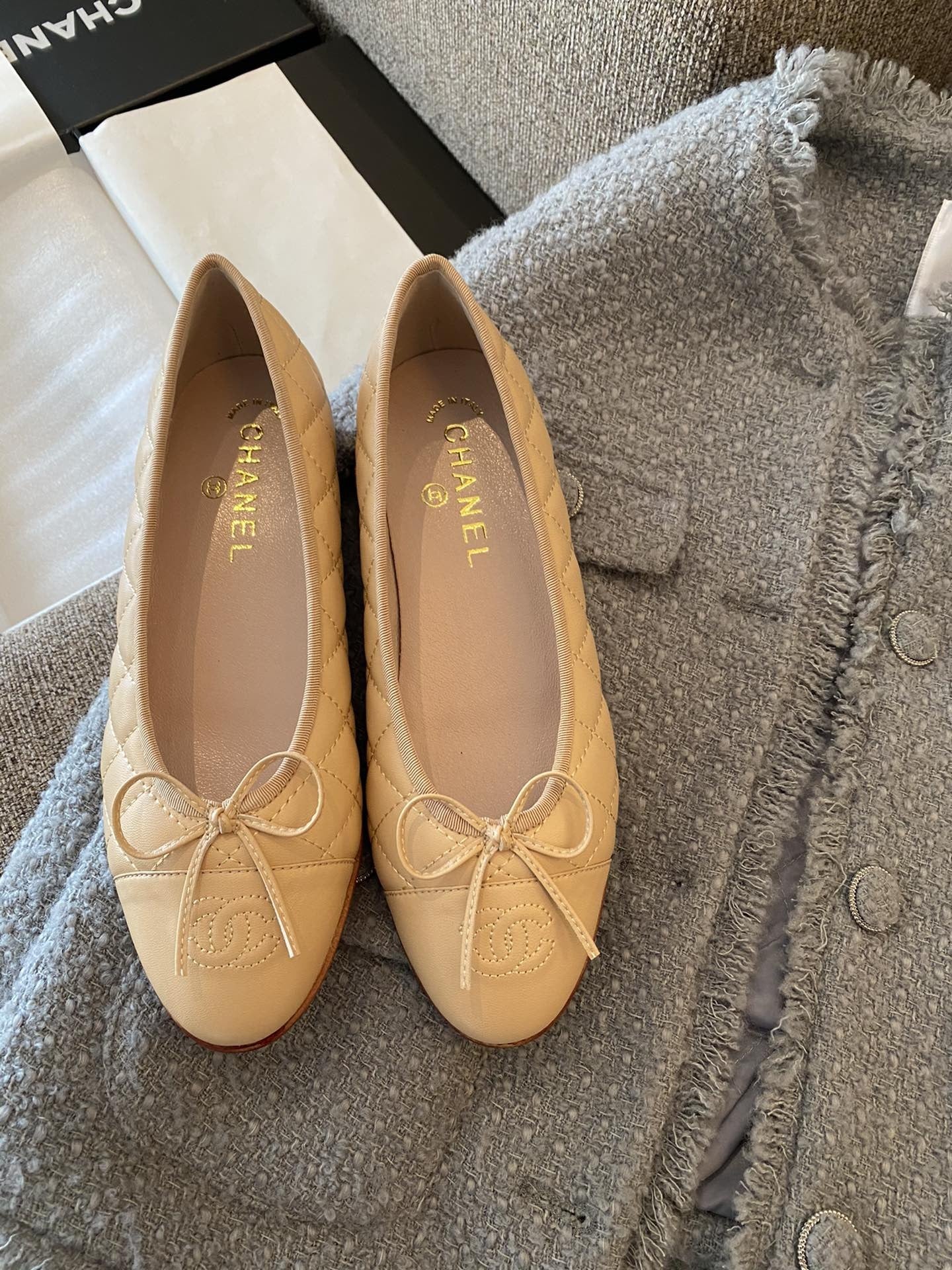 Chanel Leather Bow Ballet Flats