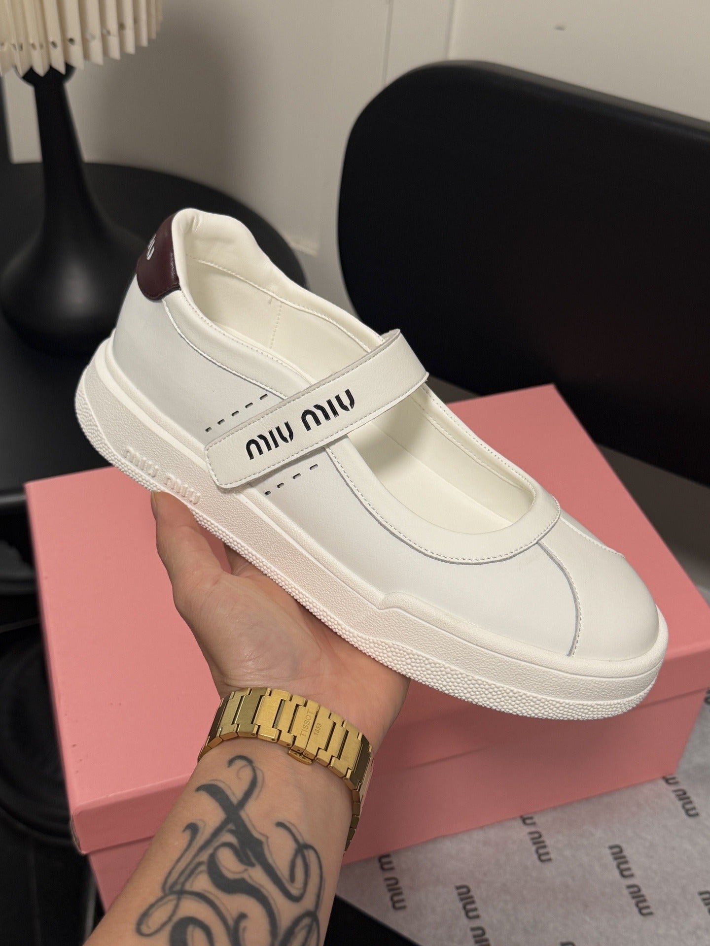 Miu Miu White Leather Logo Sneakers