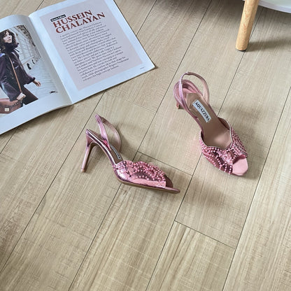 Aquazzura Lambskin Leather Crystal Sandals