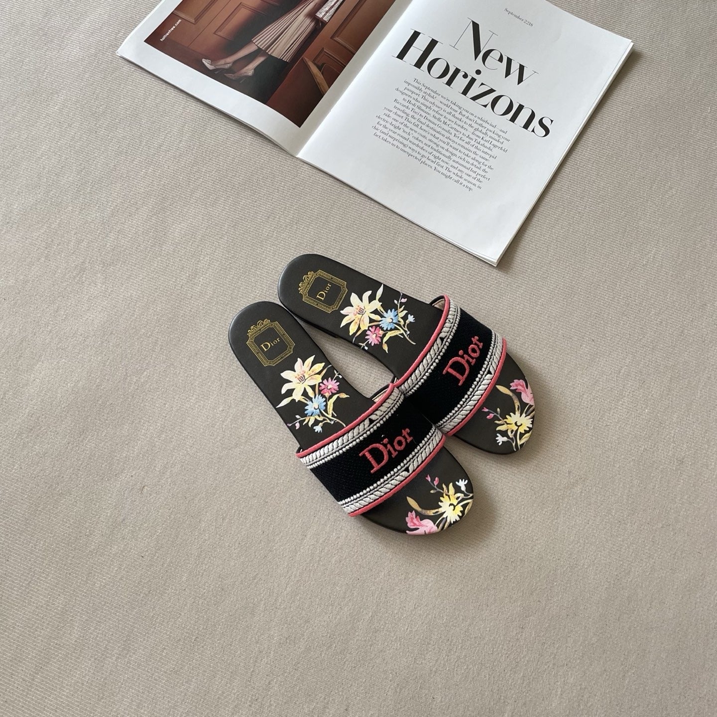 Dior Leather Embroidered Slides