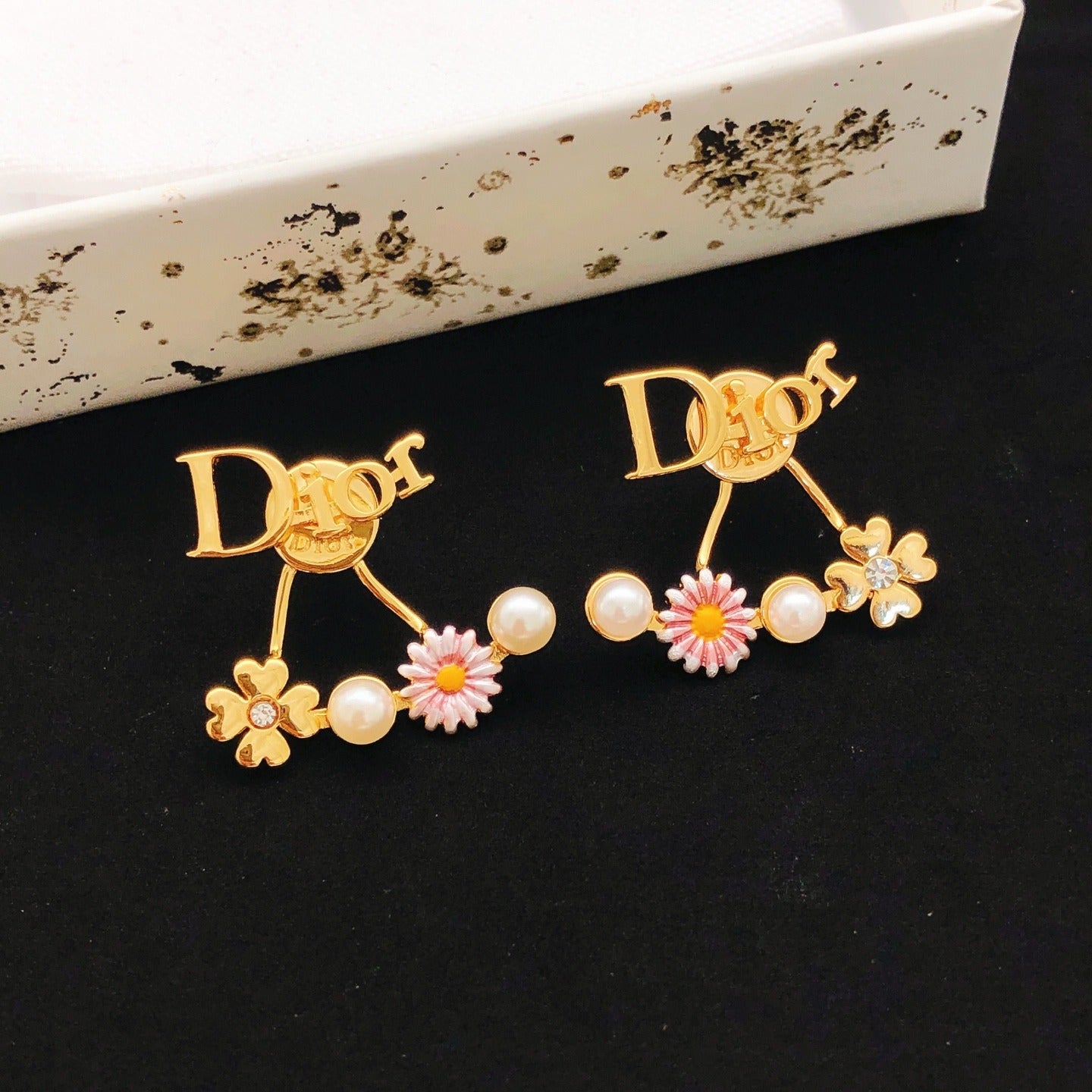 Dior Pink Brass Sunburst Earrings