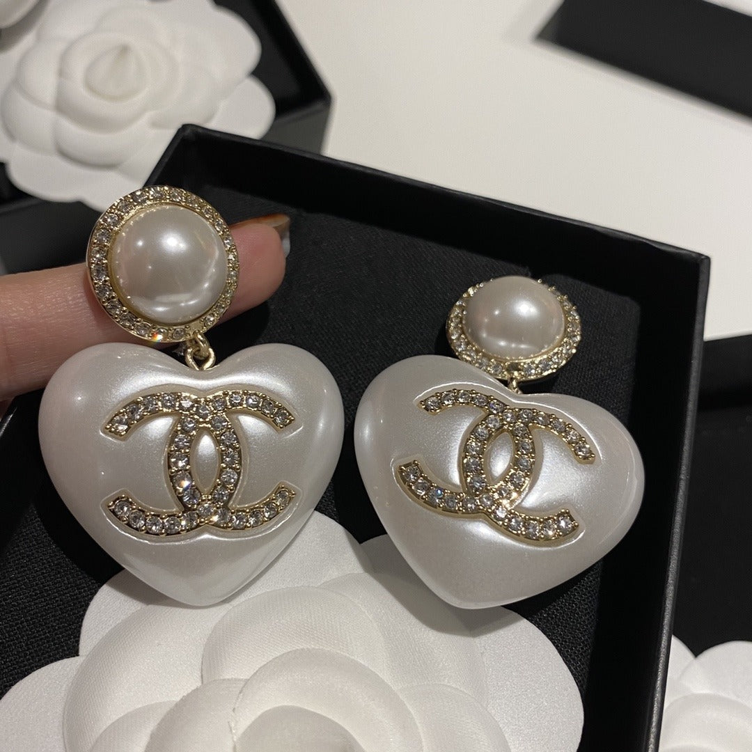 Chanel White Heart Earrings