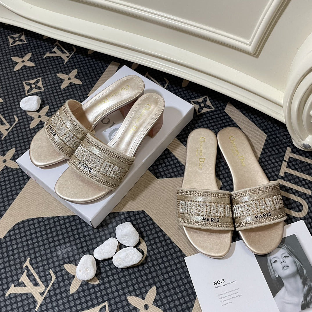 Dior Lambskin Leather Embroidered Slides