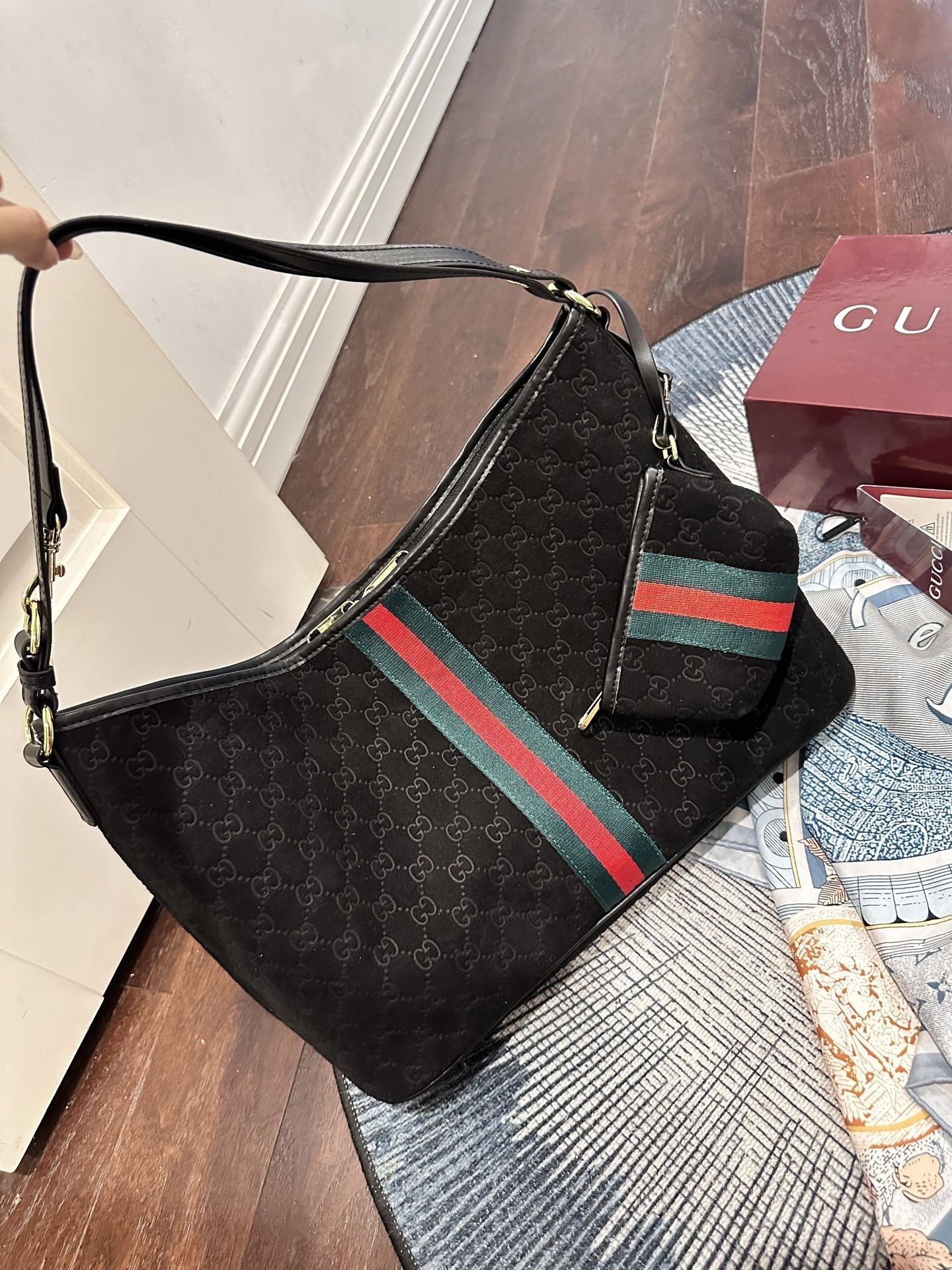 Gucci Suede & Canvas Vintage-Finish Crossbody Bag