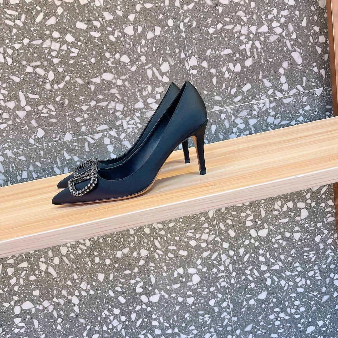 Valentino Lambskin Leather Crystal Heels