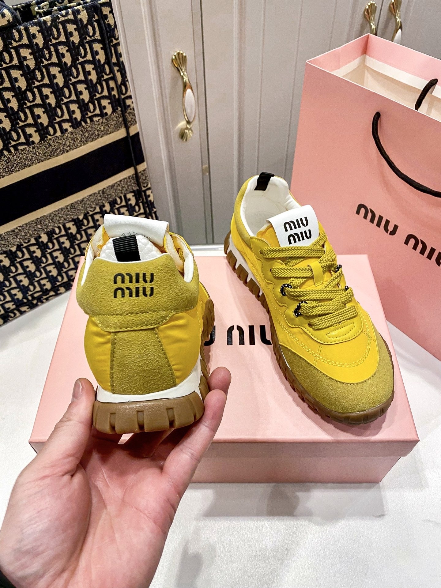 Miu Miu Black Canvas & Leather Vintage-Finish Sneakers