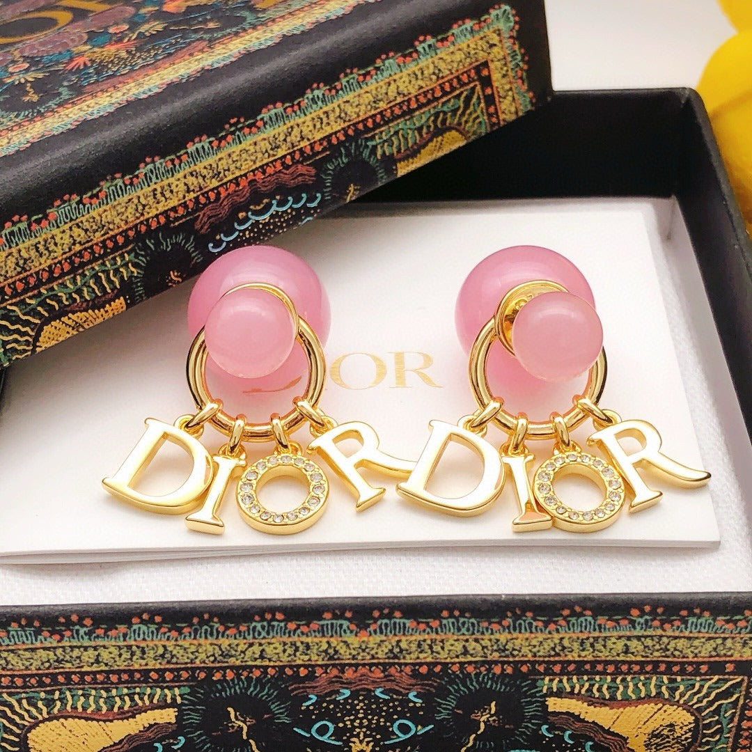 Dior Pink Brass Logo Earrings