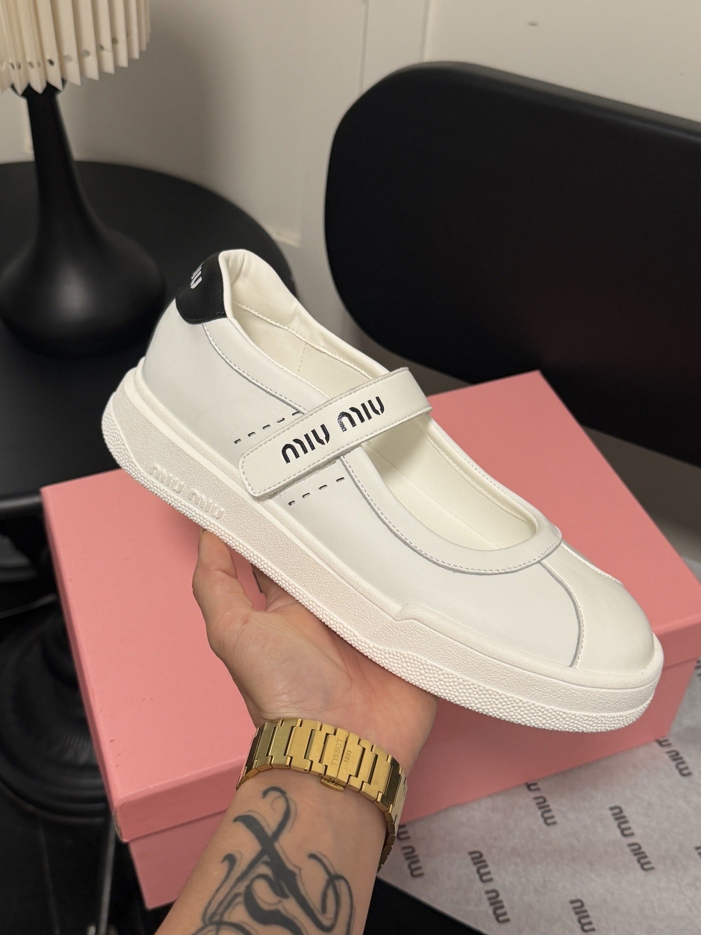 Miu Miu White Leather Logo Sneakers