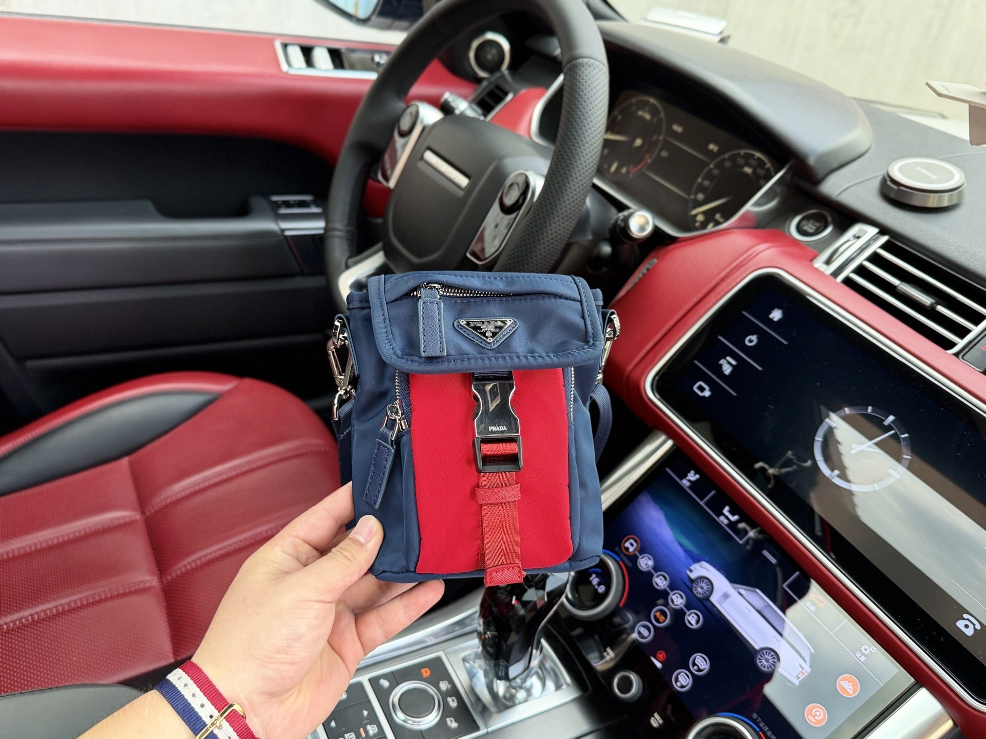 Prada Red Nylon & Leather Logo Shoulder Bag