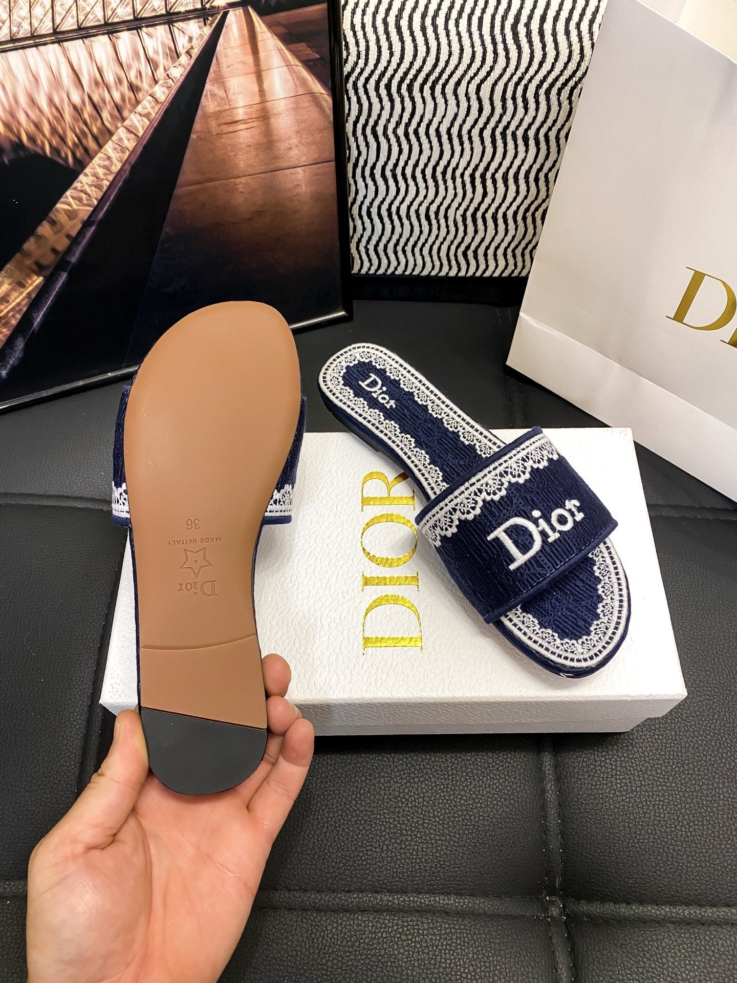 Dior Leather Logo Slides